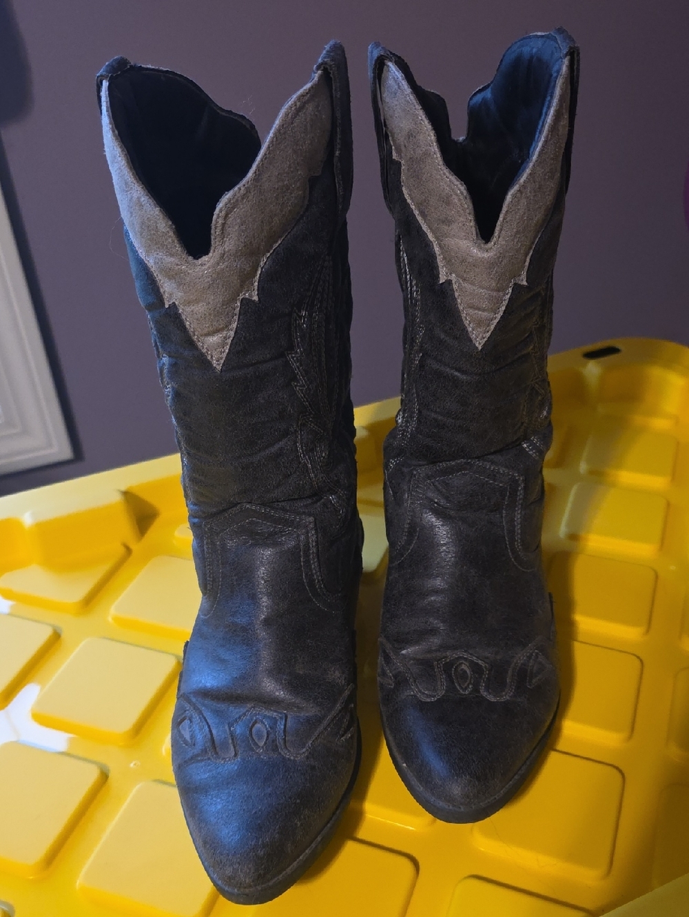 CATO 2 Tone Gray Western Style Wide Calf Cowboy Boots